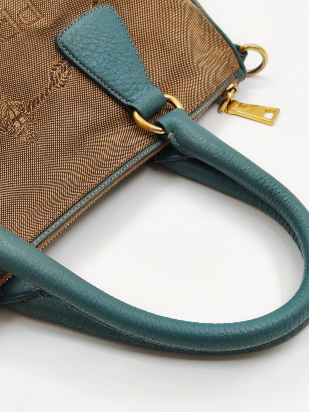 Prada Canapa Canvas Leather Boston Satchel Shoulder Bag Gray Blue - Picture 10 of 16